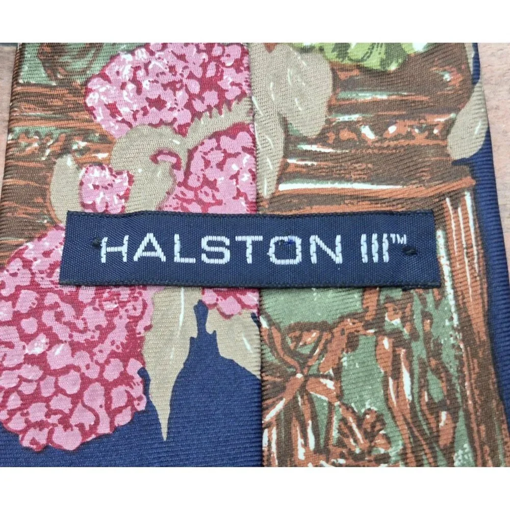 Vintage Halston III Mens Floral Tie 100% Italian Silk Made in USA 80s 90s